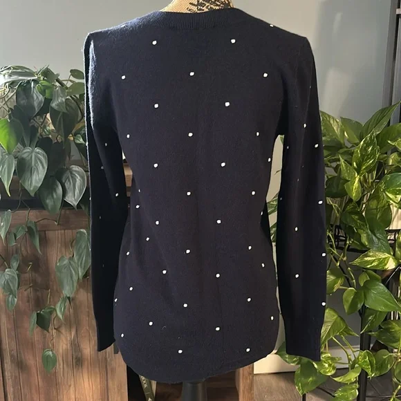 LOFT Navy Blue Crew Neck Sweater with White Dots. NWOT. Size XS. - Picture 2 of 6